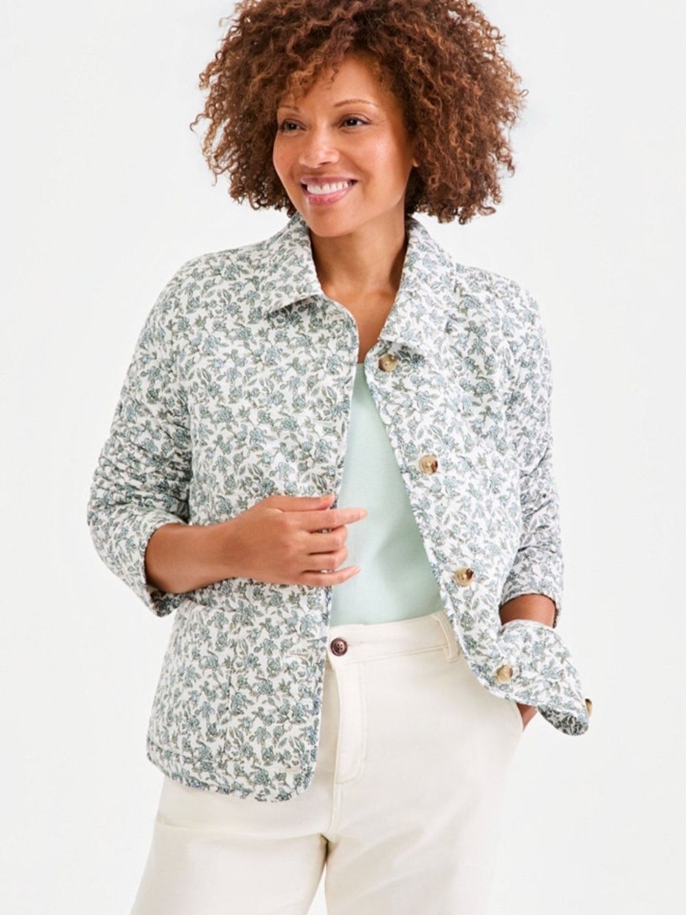 Style & Co. Quilted Floral  Jacket in Light Green and White Size Medium NWT